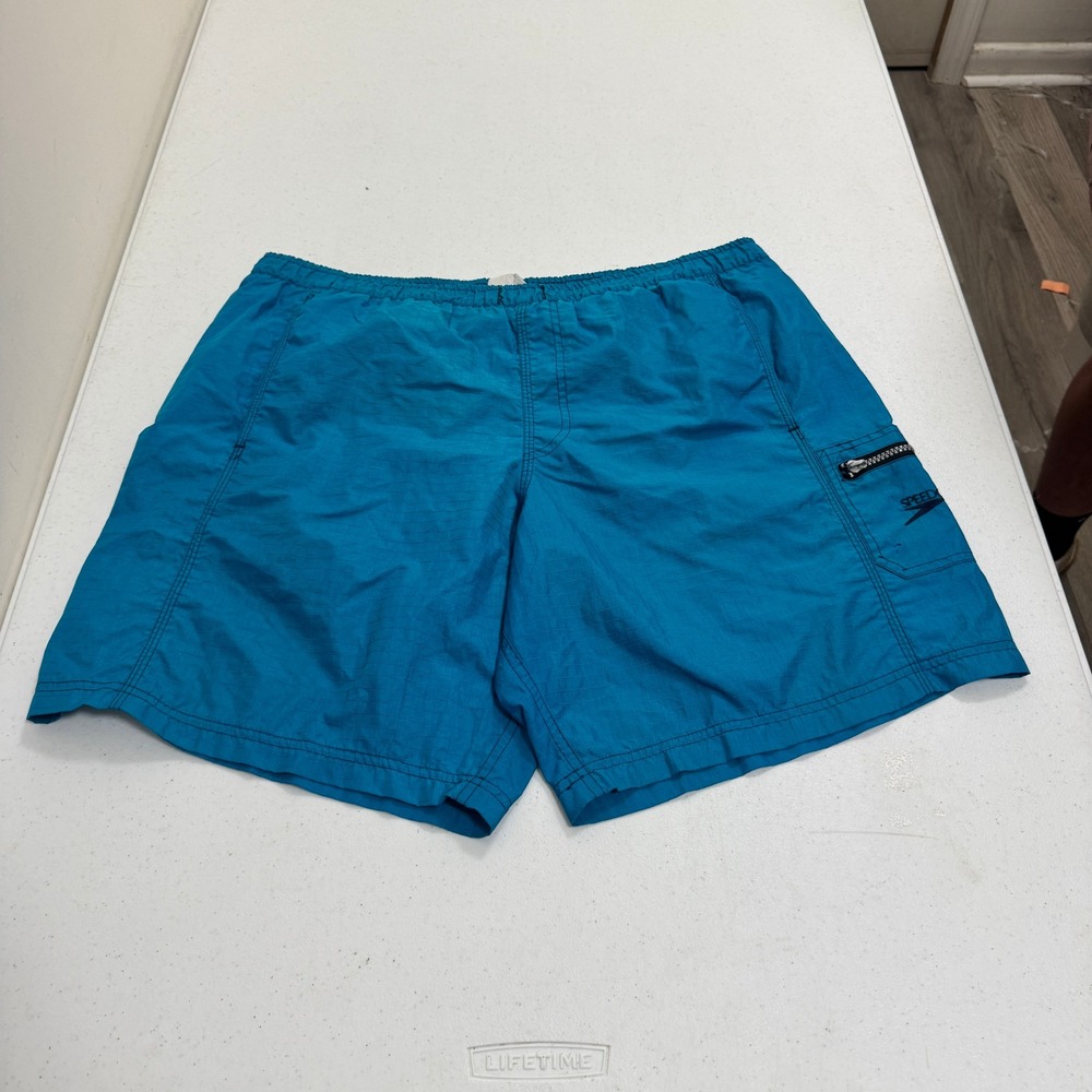 Speedo Mens Vintage Ripstop Nylon Swim Trunks Teal Blue Mesh Lined Size M‎ 5611